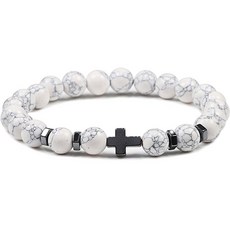 JNJ 陶瓷念珠手鍊 8mm, 花紋白, 1個