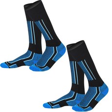 SNF 格紋圖案加厚冬季登山滑雪襪 2雙組, 02 藍色