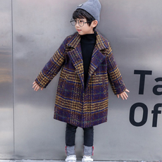 Orange Damul男童款Big Blue格紋毛織外套