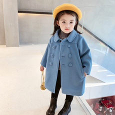 女童素色排扣大衣