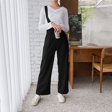 페이퍼먼츠 원 숄더 루즈핏 와이드 캐주얼 멜빵 정장 팬츠 02447