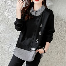 ATTERLIC 女款大尺寸層次感條紋襯衫大學T