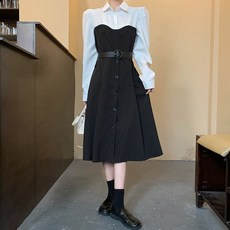 페이퍼먼츠 숄더 봉긋 셔츠형 벨티드 원피스 02638 빅사이즈 포함