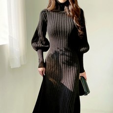 페이퍼먼츠 목폴라 볼륨 인어라인 골지 도톰 니트 원피스 02624