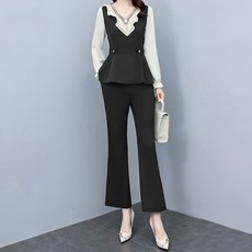 ATTERLIC 珠寶蕾絲領襯衫修身褲兩件式套裝 01185