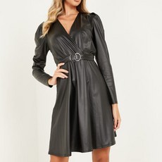 QUIZ 泡泡袖裹身 BCKL SKTR 連身裙 00100028852, 黑色