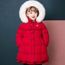 JELISPOON 女童款荷葉邊蝴蝶結連帽長外套