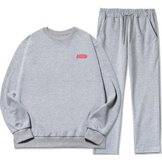 NSD 남성용 빅사이즈 핑크 스몰로고 기모 맨투맨 트레이닝 상하의 세트