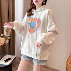 MeiChel 女款寬鬆愛心圖案連帽T恤