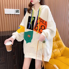 MeiChel 女款寬鬆針織拼接連帽T恤