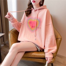 MeiChel 女款寬鬆愛心圖案連帽T恤