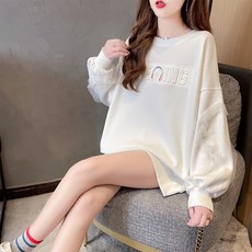 MEICHEL 女款耳機圖案抓皺袖長袖大學T恤 01268