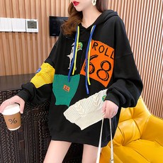 MeiChel 女款寬鬆針織拼接連帽T恤