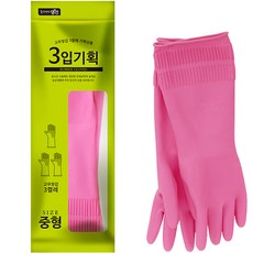 Home edition MYUNGJIN 橡膠手套中號 3 雙, 粉色, 1包