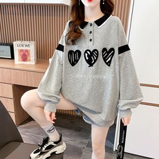 MeiChel 女款拼色心形圖案長袖上衣