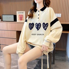 MeiChel 女款拼色心形圖案長袖上衣