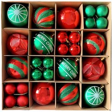 MORIANN 聖誕節圖案球形擺飾 44入, 紅色 綠色