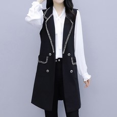 ATTERLIC 大尺碼復古線條雙翻領鈕扣口袋背心 01304