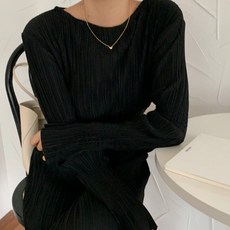 페이퍼먼츠 플리츠 밴딩 여성미 긴팔 롱 원피스 02521