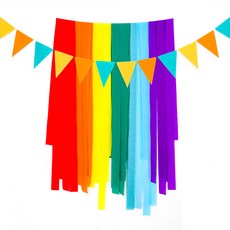 PARTYSHOW 彩帶 + 彩虹毛氈三角掛旗嘉年華套組, 1套, 混合色