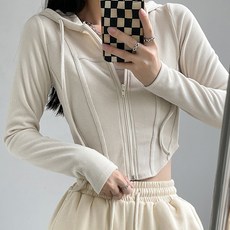 비비에모 여성용 섹시핏 크롭 니트 후드 집업 가디건 01701