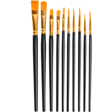 水彩筆刷 塑膠黑柄款 10種組, 1套