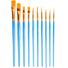 水彩筆刷 塑膠藍柄款 10種組, 1套