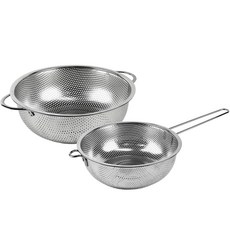 QUEEN SENSE Seshin 不鏽鋼濾水籃 沖孔瀝水盆 單柄+雙柄, 銀色, 1個