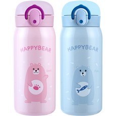 해피베어 원터치 보온보냉병 350ml x 2종 세트, 핑크 + 스카이블루, 1세트
