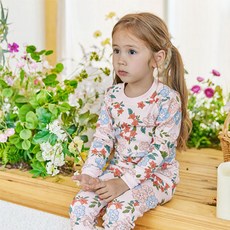 Maykids 女童款花朵印花20支紗長袖家居套裝