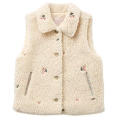 Perimitz 花朵圖案刺繡立領絨毛排扣式背心 P2240V066