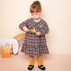 milk mile 童款學院風迷你可愛熊刺繡翻領格紋泡泡袖連身裙