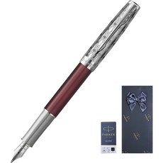 PARKER 十四行詩高級金屬CT鋼筆 +墨盒禮品套件, F, 紅色