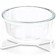 DING DONG PET 寵物線條玻璃透明食碗 小型, 白色, 1個