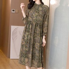 아뗄릭 빈티지 에스닉 플라워 쉬폰 긴팔 미디 원피스 01235 빅사이즈 포함