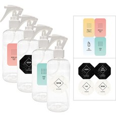 World Clean 透明噴霧瓶 4入+貼紙 2入, 1套, 白色（霧化器），混色（貼紙）