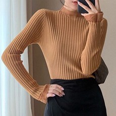 페이퍼먼츠 여성용 데일리 슬림핏 반폴라 골지 니트 티셔츠 02729