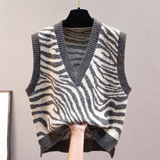 Paperments V領寬鬆版斑馬紋針織背心 02737