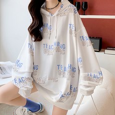 메이첼 여성용 빅사이즈 루즈핏 블링 레터링 후두 티셔츠 01264