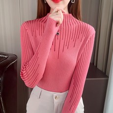 페이퍼먼츠 여성용 가을 겨울 슬림 피팅 메쉬 트임넥 풀오버 긴팔 스웨터 02837