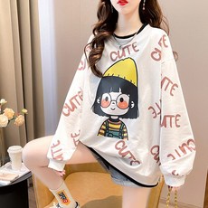 MeiChel 女款可愛插圖角色長袖T恤