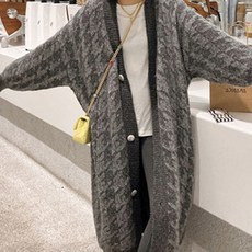 페이퍼먼츠 여성용 배색 패턴 롱 니트 가디건 02488