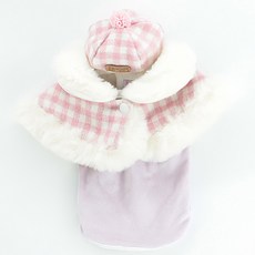 PASTEL PET 狗狗蓬鬆格紋冬季三件組, 粉紅色