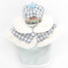 PASTEL PET 狗狗蓬鬆格紋冬季三件組, 藍色