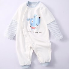 스타도어 유아용 스트라이프 소매 컬러 강아지 우주복