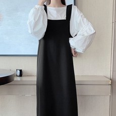 MeiChel 大尺寸白襯衫吊帶連身裙