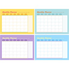 TOCTOC 月計畫便條本 繽紛色彩 4款, 黃色, 紫色, 薄荷綠, 天空藍, 1套