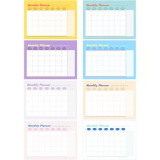 TOCTOC 月計畫便條本 8款, 黃色, 紫色, 天空藍, 薄荷綠, 薰衣草紫, 杏色, 寶寶粉, 白色