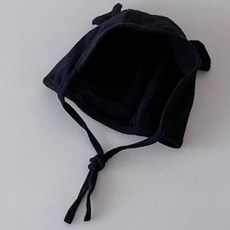 Dolphin whale 孩童素色熊耳造型綁帶帽