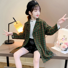 ORANGEDAMOM 女童格紋蝴蝶結腰帶六扣大衣